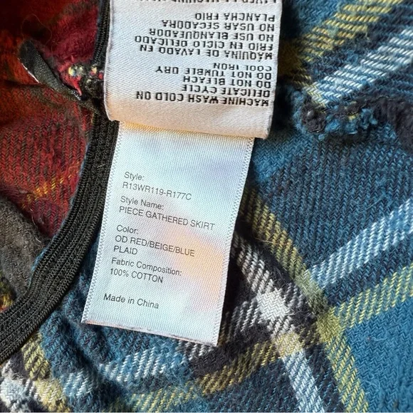 R13 Pieced Gathered Skirt in Red, Beige, & Blue Plaid - Small - Picture 11 of 14
